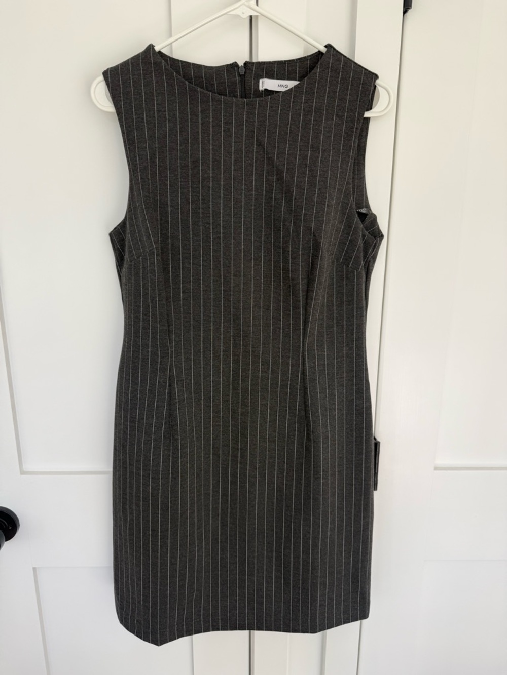 Mango Charcoal Pinstripe Midi Sheath Dress